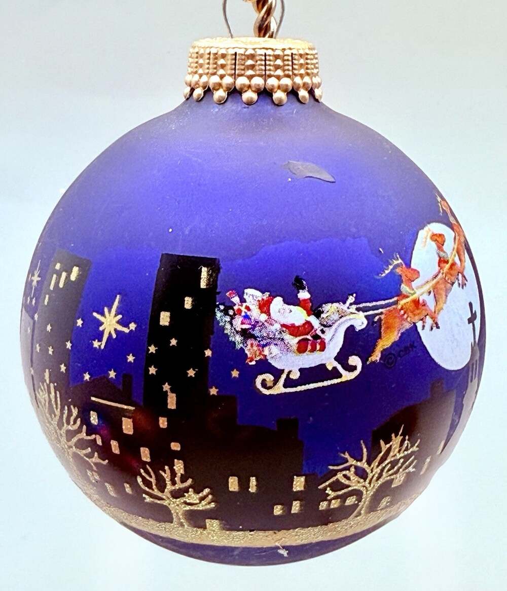 New York Santa Skyline Glass Ball Hand Painted Kurt Adler Christmas Ornament CBK